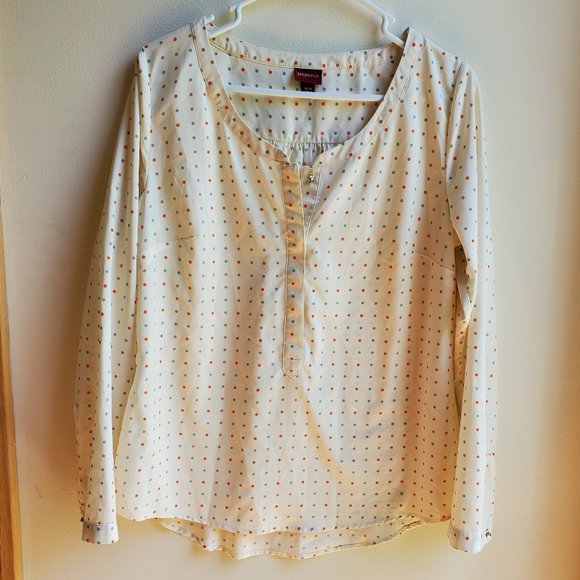 Merona Beige Polka Dot Blouse Size Medium - Picture 5 of 14